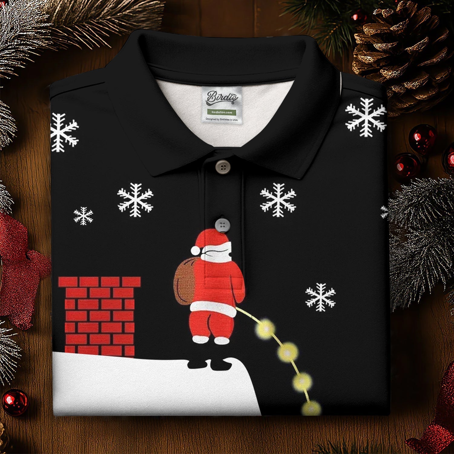 Santa Peeing Funny Christmas Women's Golf Tops, Fun Women's Golf Shirts, Christmas Golf Shirt, Ladies Golf Tops