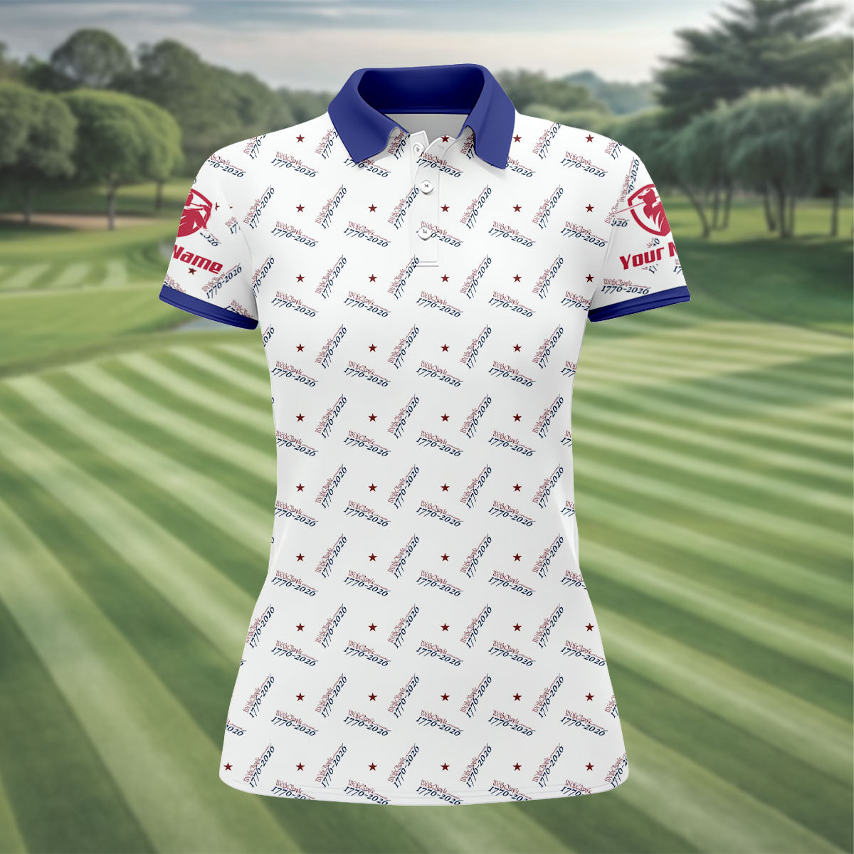 We The People 1776-2026 White Golf Shirt, 250th Anniversary Patriotic Golf Shirt, Women's Golf Tops, Ladies Golf Polos