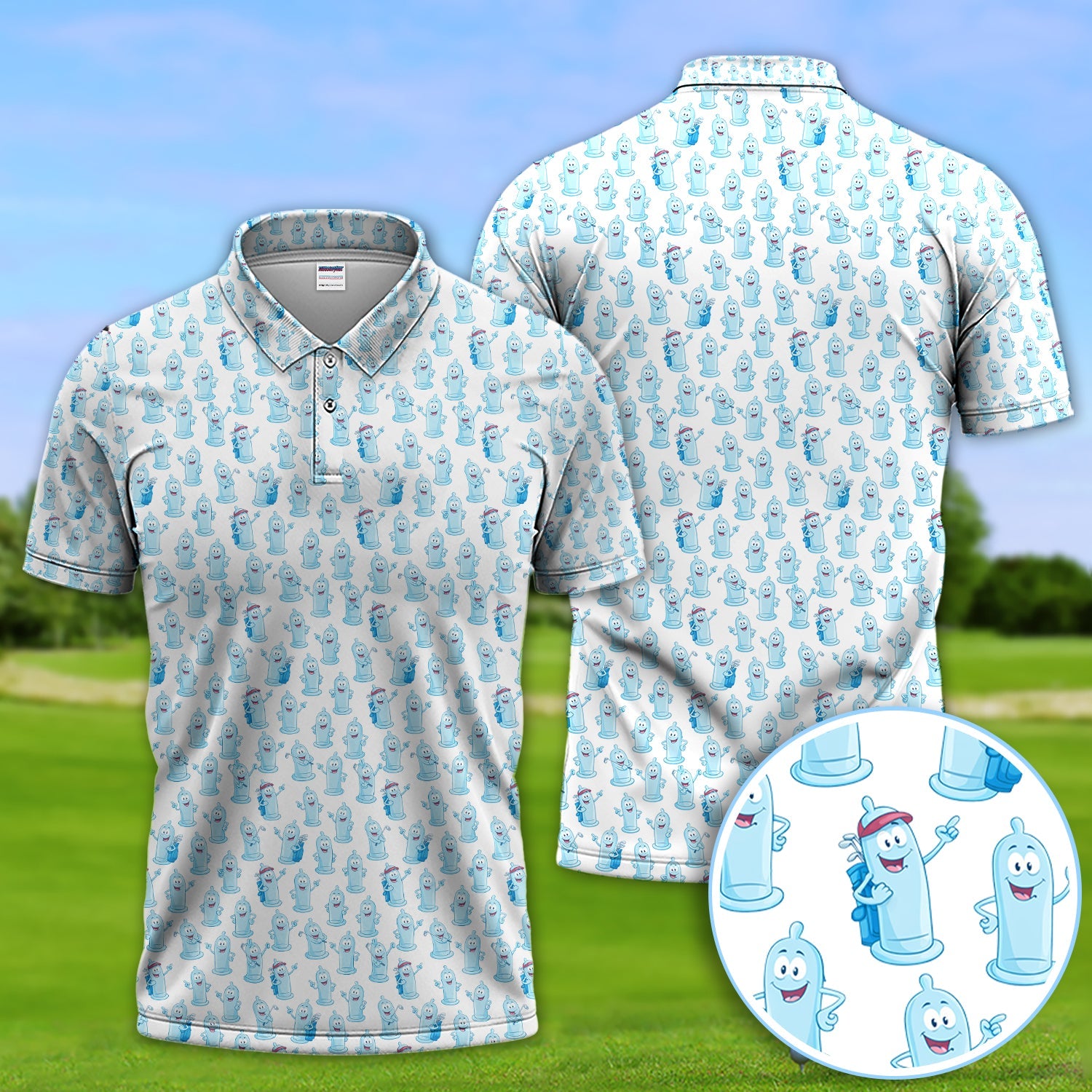 Funny Pattern Golf Polos, Light Blue Golf Shirt For Golfer, Golf Gift For Men