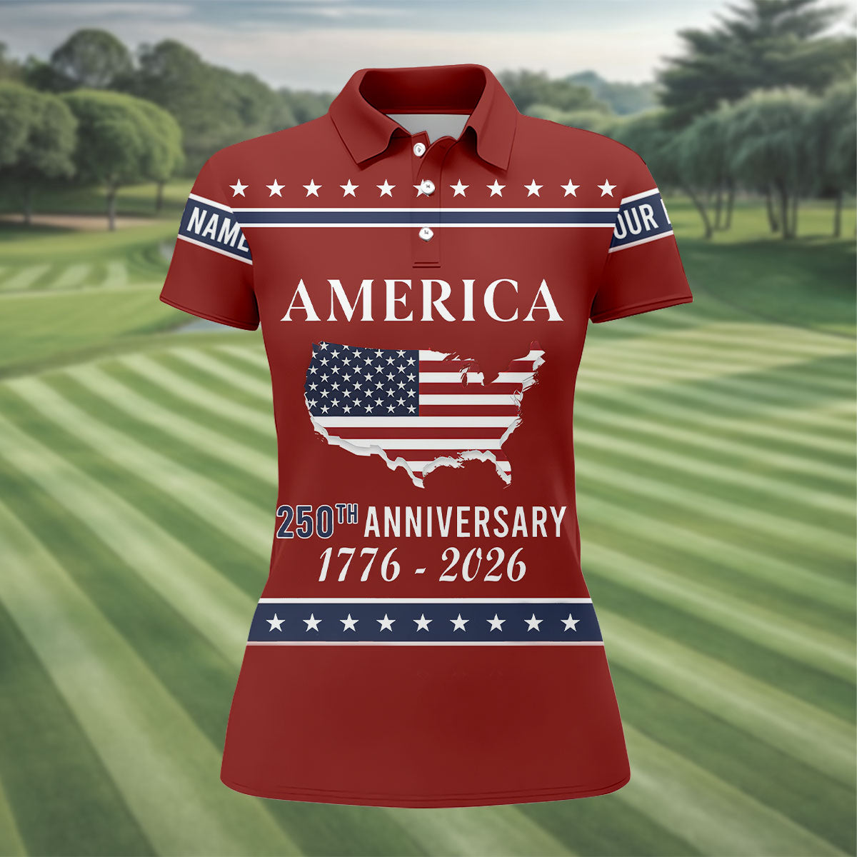 America 250th Anniversary 1776-2926 Red Golf Shirt, 4th Of July Patriotic Golf Shirt For Women