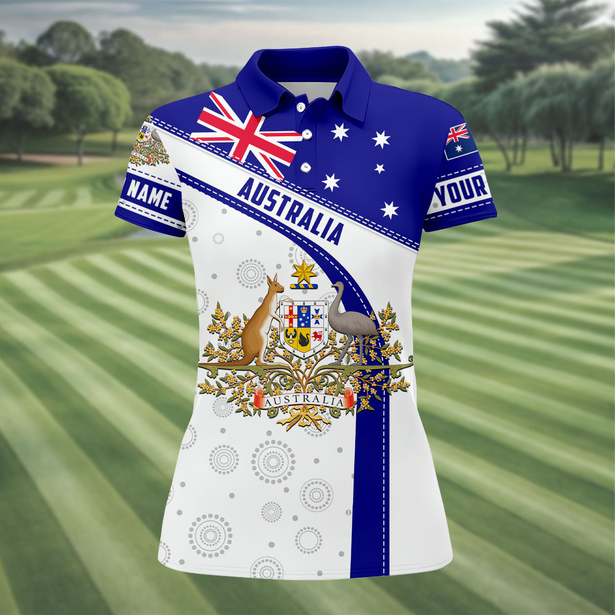 Australian Coat of Arms Women's Golf Tops, Australia Flag Print Ladies Golf Shirts