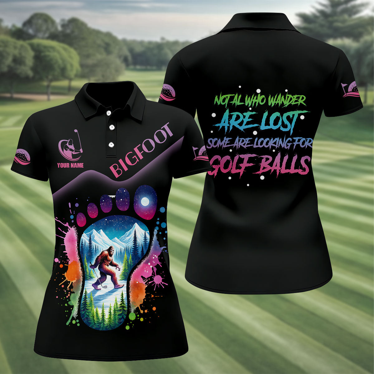 Funny Bigfoot Custom Womens Golf Polo ShirtLadies Golf Shirts, Golfing Apparel, Women Golf Gifts