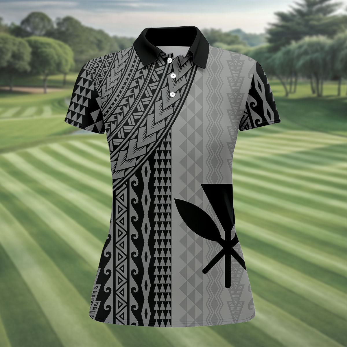 Polynesian Tribal Pattern Vintage Golf Shirt, Hawaiian Golf Shirt, Golf Shirt For Women