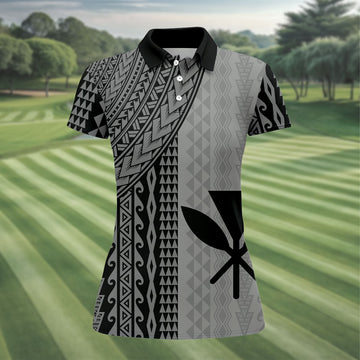 Polynesian Tribal Pattern Vintage Golf Shirt, Hawaiian Golf Shirt, Golf Shirt For Women