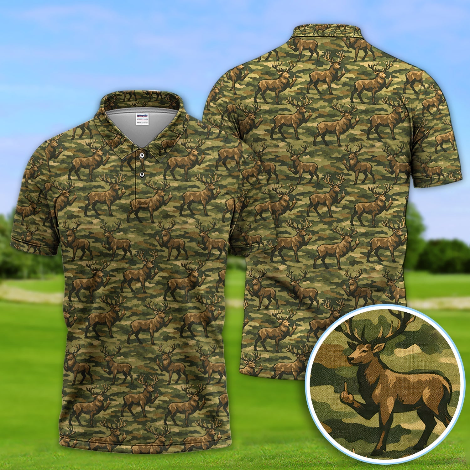 Camo Pattern Golf Polos For Golfer, Funny Deer Golf  Shirt, Men Golf Gift