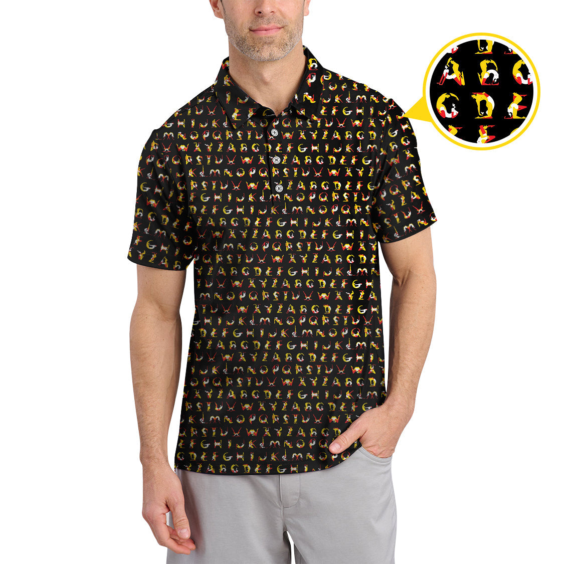 Humanoid Alphabet Pattern Golf Polos, Funny Golf Shirt , Golf Gift For Men's