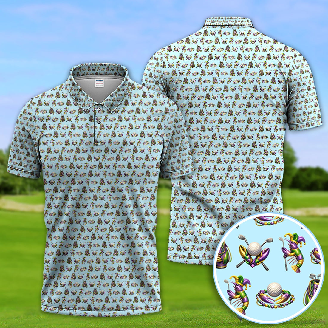 Mardi Gras Golf Pattern Polos, Carnival Golf Shirt For Men, Golf Gift For Golfer
