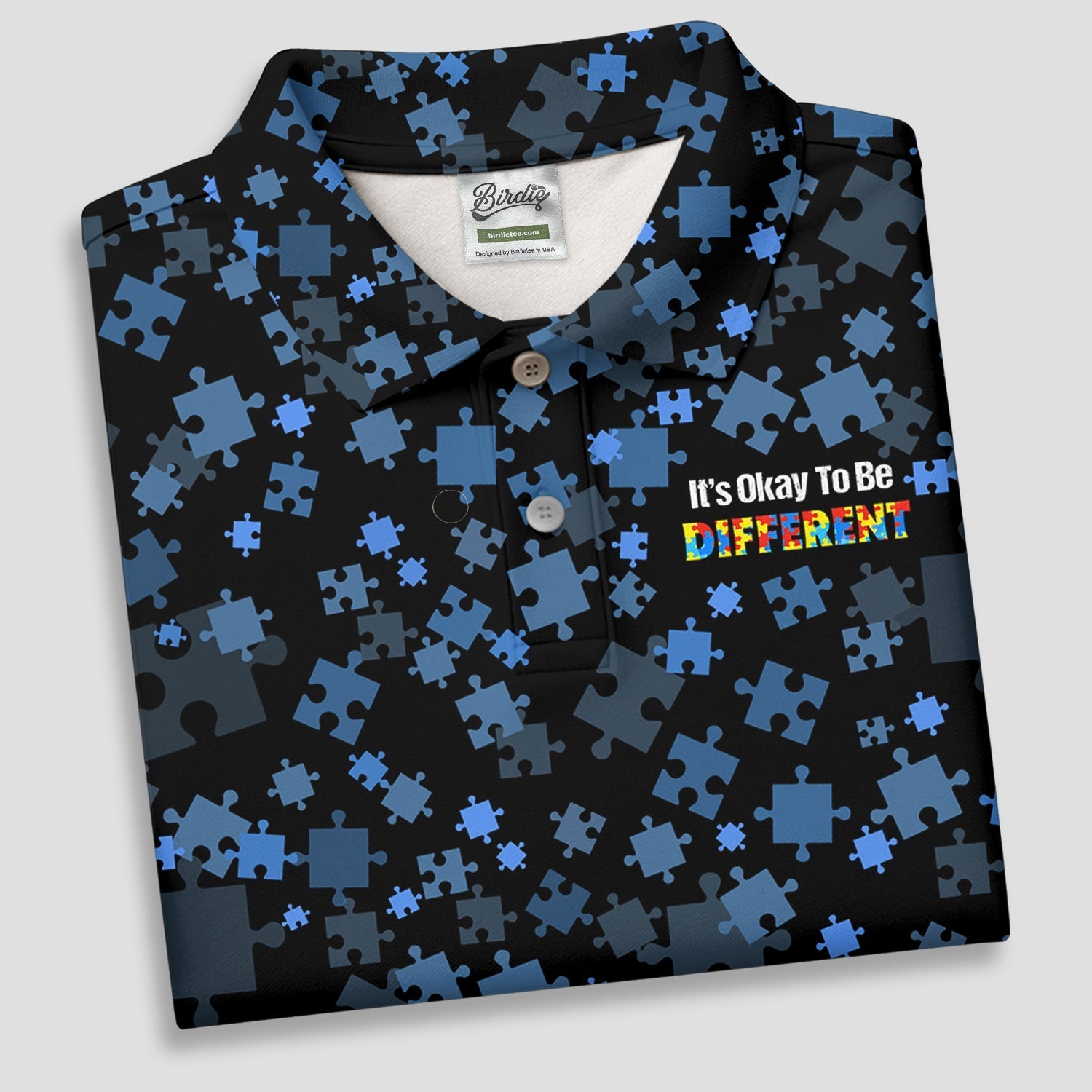 It's Okay To Be Different Autism Awareness Black And Blue Puzzle Pattern Ladies Golf Shirts, Golf Shirt For Women