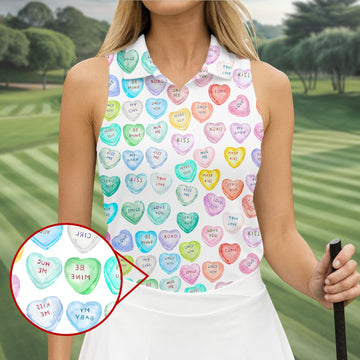 Sweet Words Watercolor Heart Women Golf Top, Valentines Golf Gift, Ladies Golf Polos