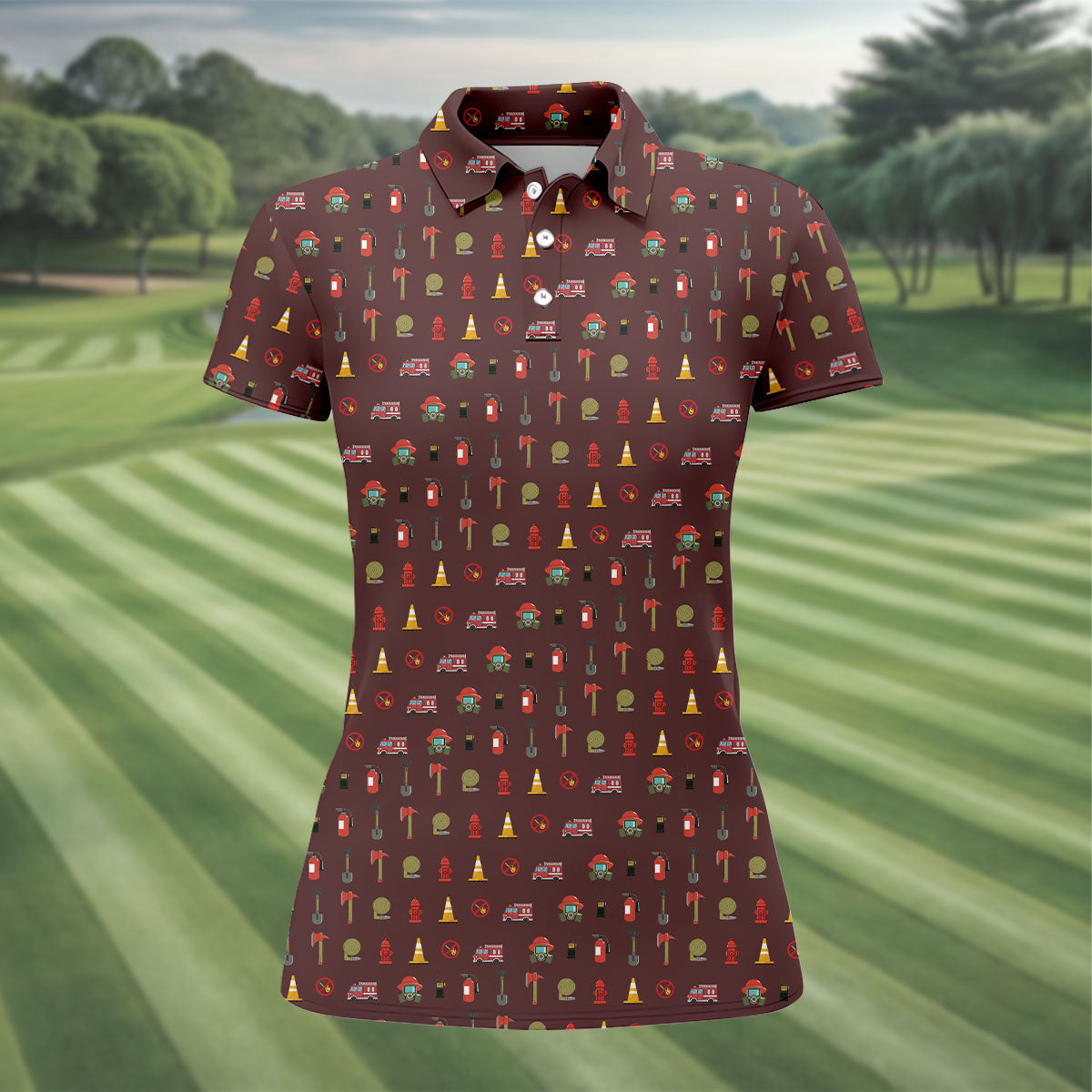 Fireman Patter Fun Women's Golf Shirts, Golf Shirt For Women, Ladies Golf Shirts, Women's Polo Shirt