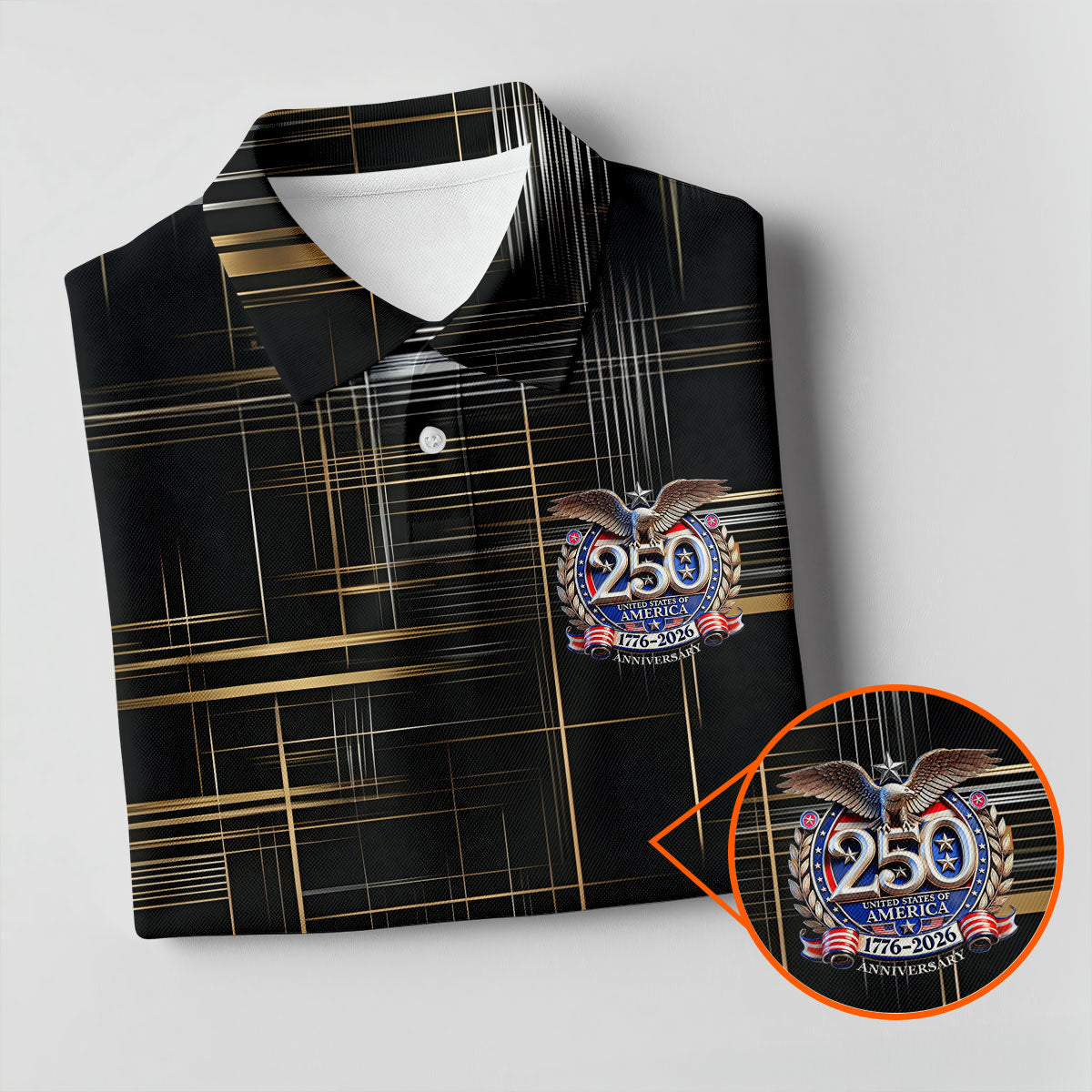 Gold And Silver Grid Pattern Patriotic 4th Of July Golf Shirt, 250 Years Golf Shirt For Women