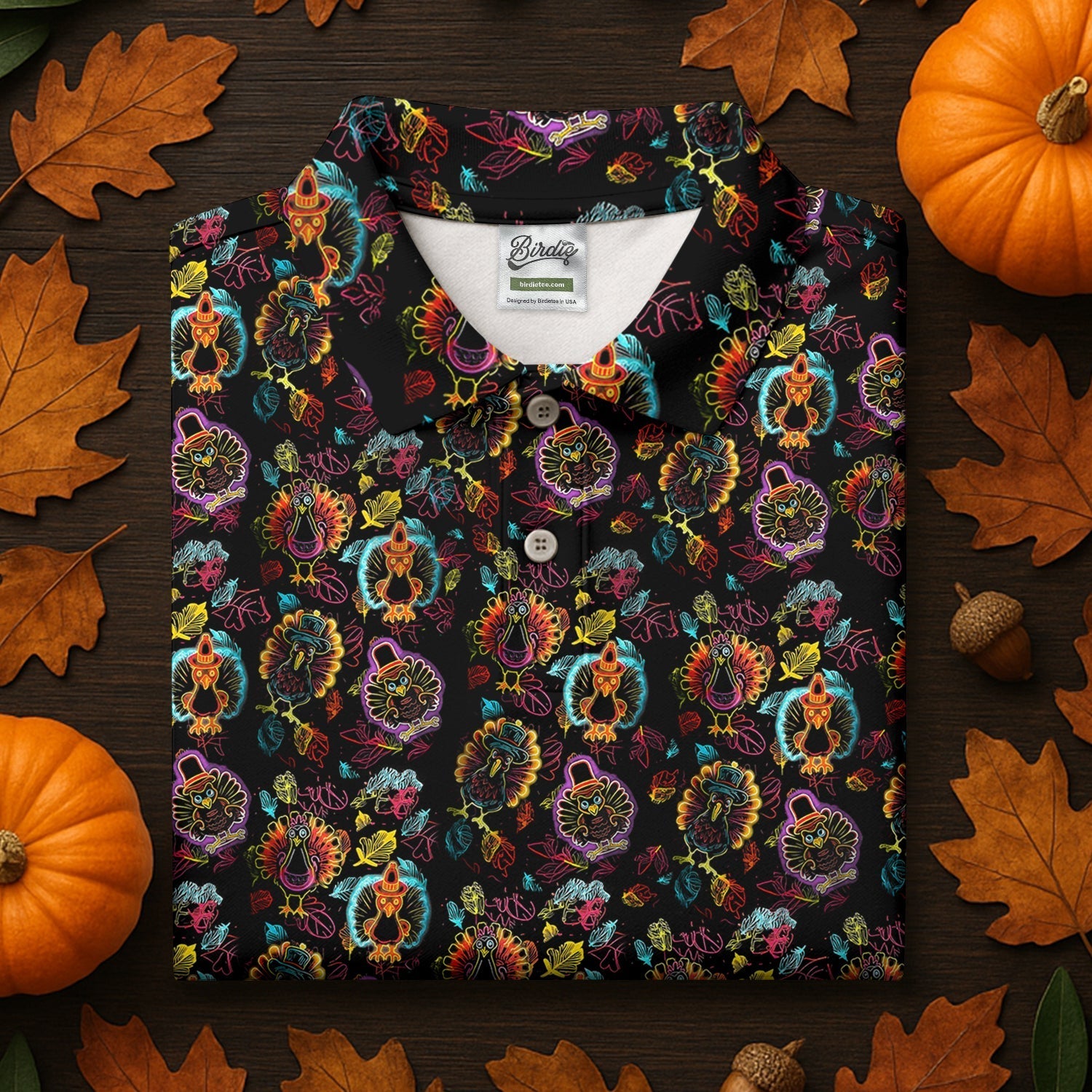 Neon Turkey Thanksgiving Fun Women's Golf Shirts, Women Golf Top, Ladies Golf Polos, Golfing Apparel