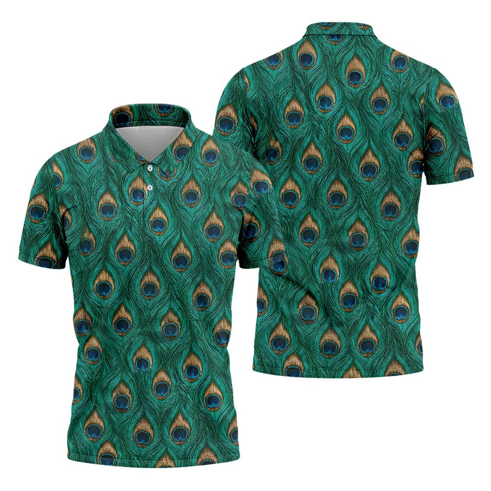 Peacock Feather Pattern Hawaiian Golf Shirt, Hawaiian Golf Shirt, Mens Golf Shirts, Golf Apparel For Men