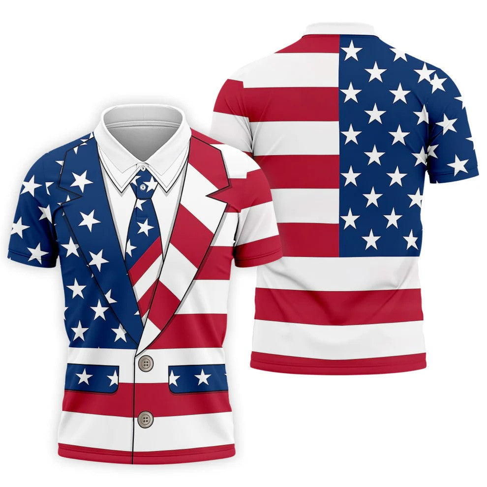 US Flag Tuxedo Costume Patriotic 4th Of July Golf Shirt, 250 Years Polo Shirts For Men