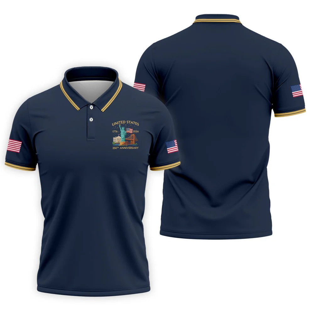 US 250th Anniversary Patriotic Golf Shirt, American Symbols 4th Of July Golf Shirts For Men