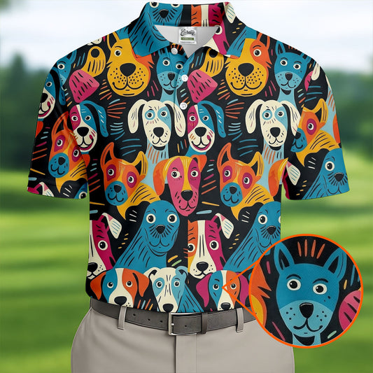 Happy Dog Faces Hawaiian Golf Shirt, Funny Golf Shirt, Abstract Animal Golf Shirts For Men