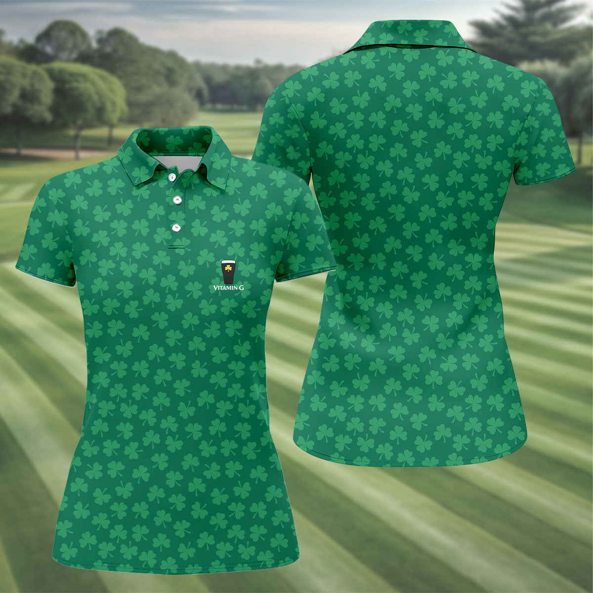 Vitamin G Shamrock Pattern Golf And Beer Green Golf Shirt, St Patrick's Day Golf Shirt, Women's Golf Shirts