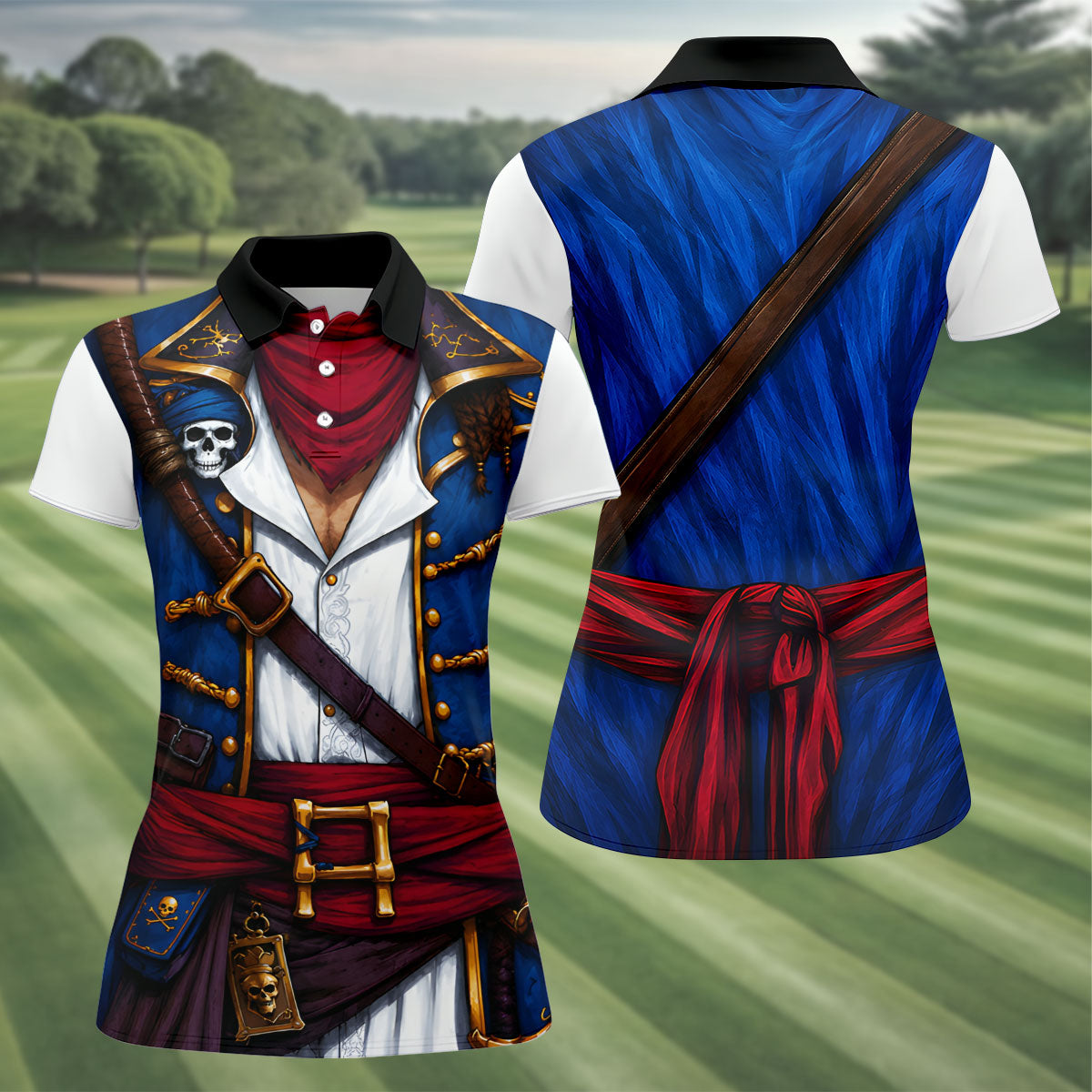 Caribbean Pirate Golf Shirt, Classic Buccaneer Captain Uniform, Golf Shirt For Women