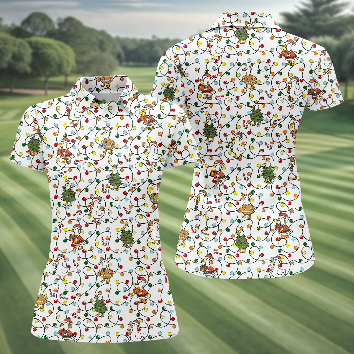 Funny Duck Merry Xmas White Golf Shirts, Christmas Golf Shirt, Golf Gifts For Women, Fun Golf Shirt