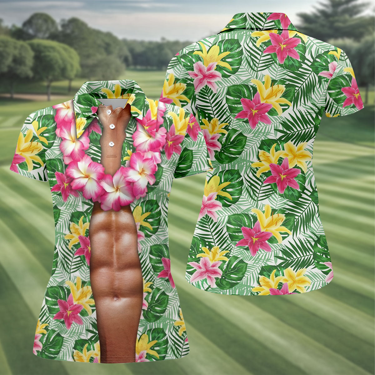 Muscle Costume Hawaiian Golf Shirt, Fun Women's Golf Shirts, Ladies Golf Polos