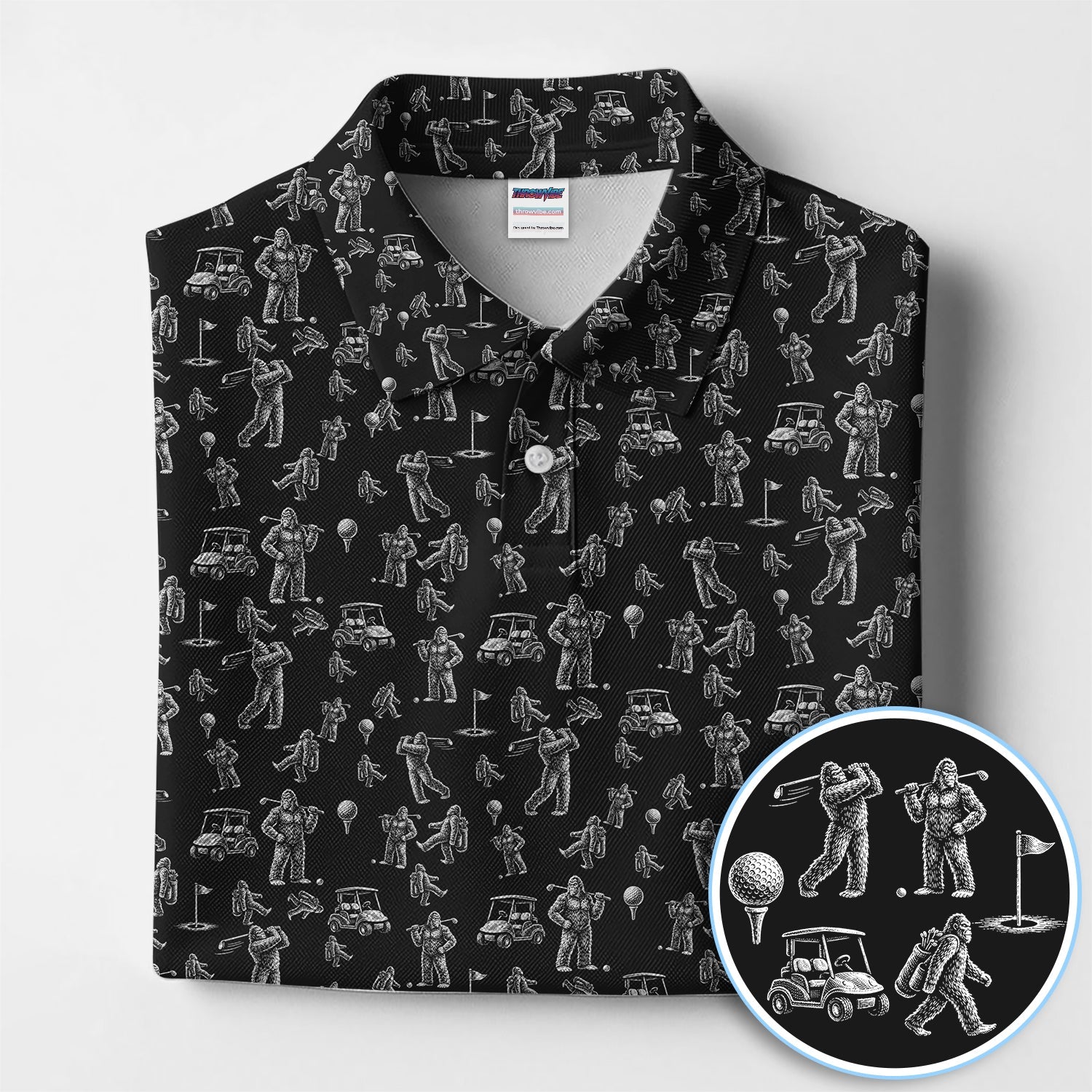 Funny Bigfoot Pattern Golf Polos, Squatch Bigfoot Golf Shirt For Men, Crazy Golf Gift For Golfer