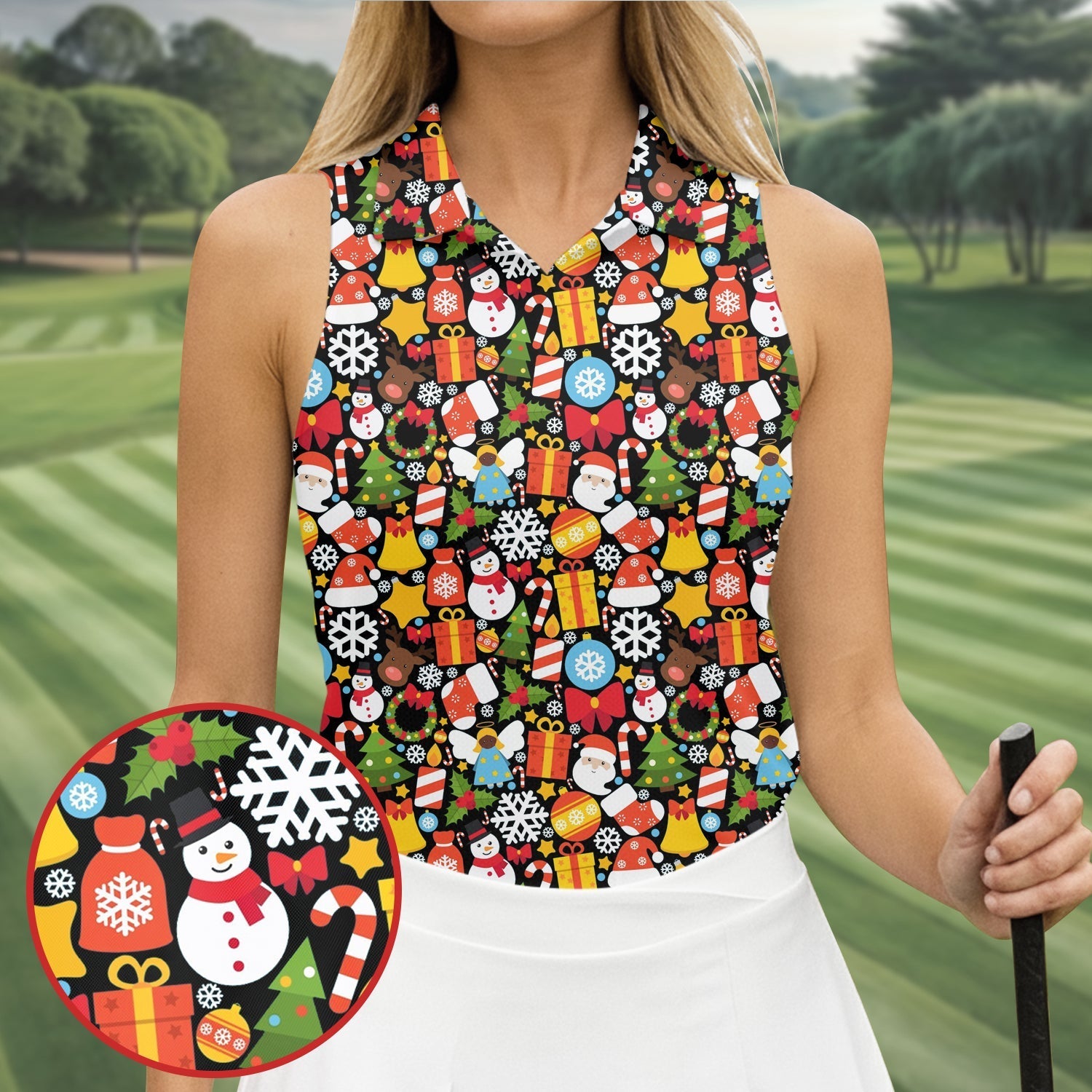 Festive Christmas Women Golf Top, Christmas Golf Shirt, Ladies Golf Shirts, Golf Gifts For Women