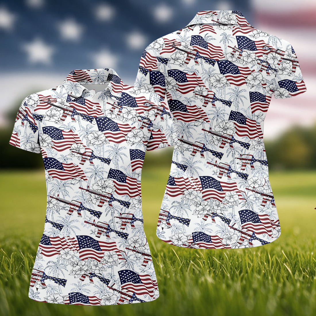 Hawaiian American Women's Golf Tops, 250th Anniversary Patriotic Golf Shirt, Ladies Golf Shirts