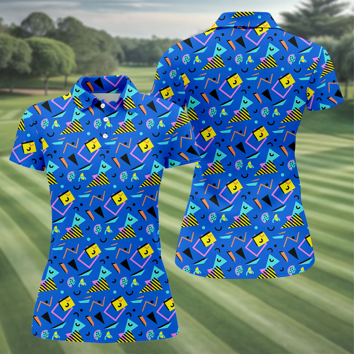 Playful Geometric Memphis Style Golf Shirt For Women, Ladies Golf Shirts, Women's Polo Shirt