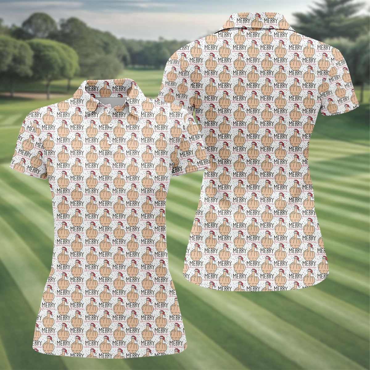 Funny Santa Dirty Finger Merry Christmas Women's Golf Shirts, Christmas Golf Shirt, Ladies Golf Polos