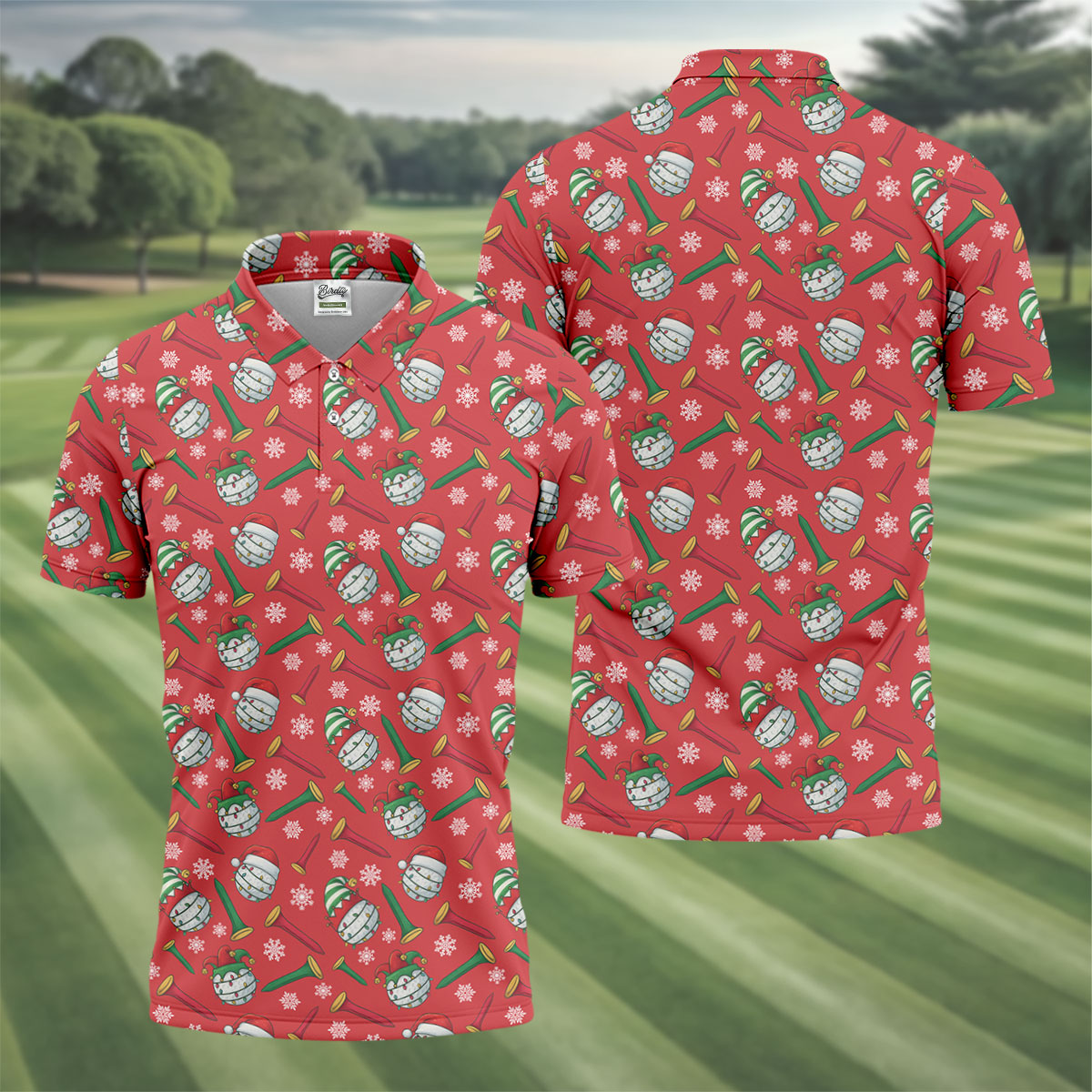 Funny Golf Ball Red Christmas Golf Shirt, Women's Golf Tops, Christmas Golf Gift
