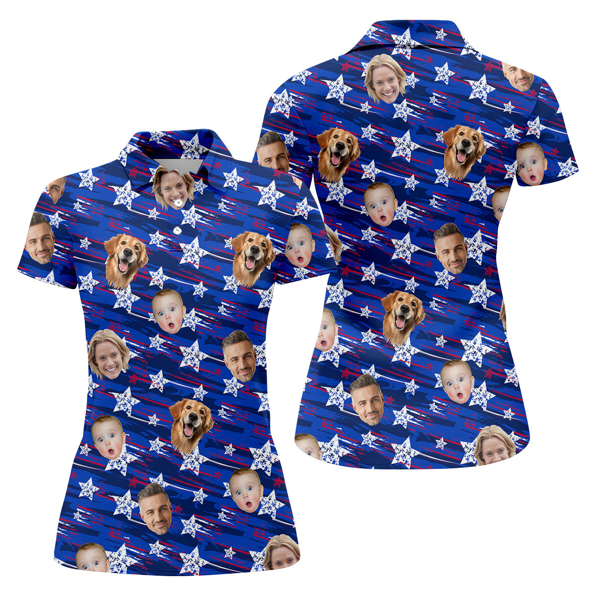 Family Portrait Golf Shirt, Patriotic Golf Shirt, Golf Shirt Gift For Women, Women's Golf Polo ShirtUSA Golf Shirt For Ladies