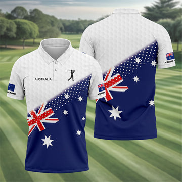 Golf Ball Pattern Australia Flag Print Men's Golf Top, Polo Shirts For Men, Golf Shirts For Men