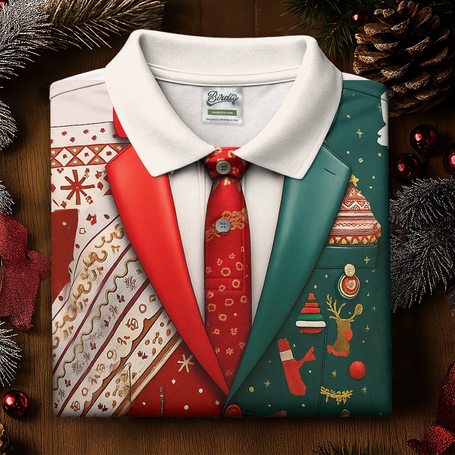 Red And Green Xmas Vintage Prints Women Golf Top, Christmas Golf Shirt, Ladies Golf Tops