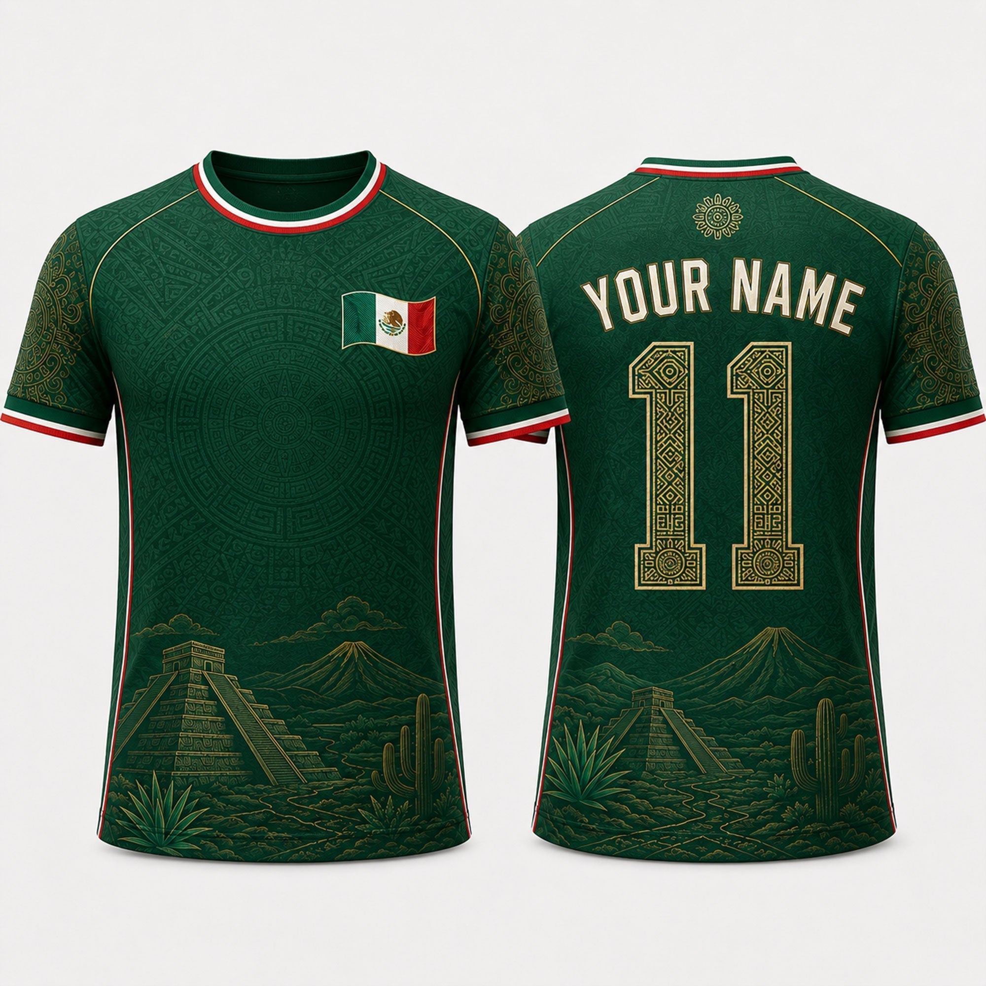 Mexican Landscape Fooball Shirt, V-Neck For Men Football Lover, Mexico Team Football Gifts