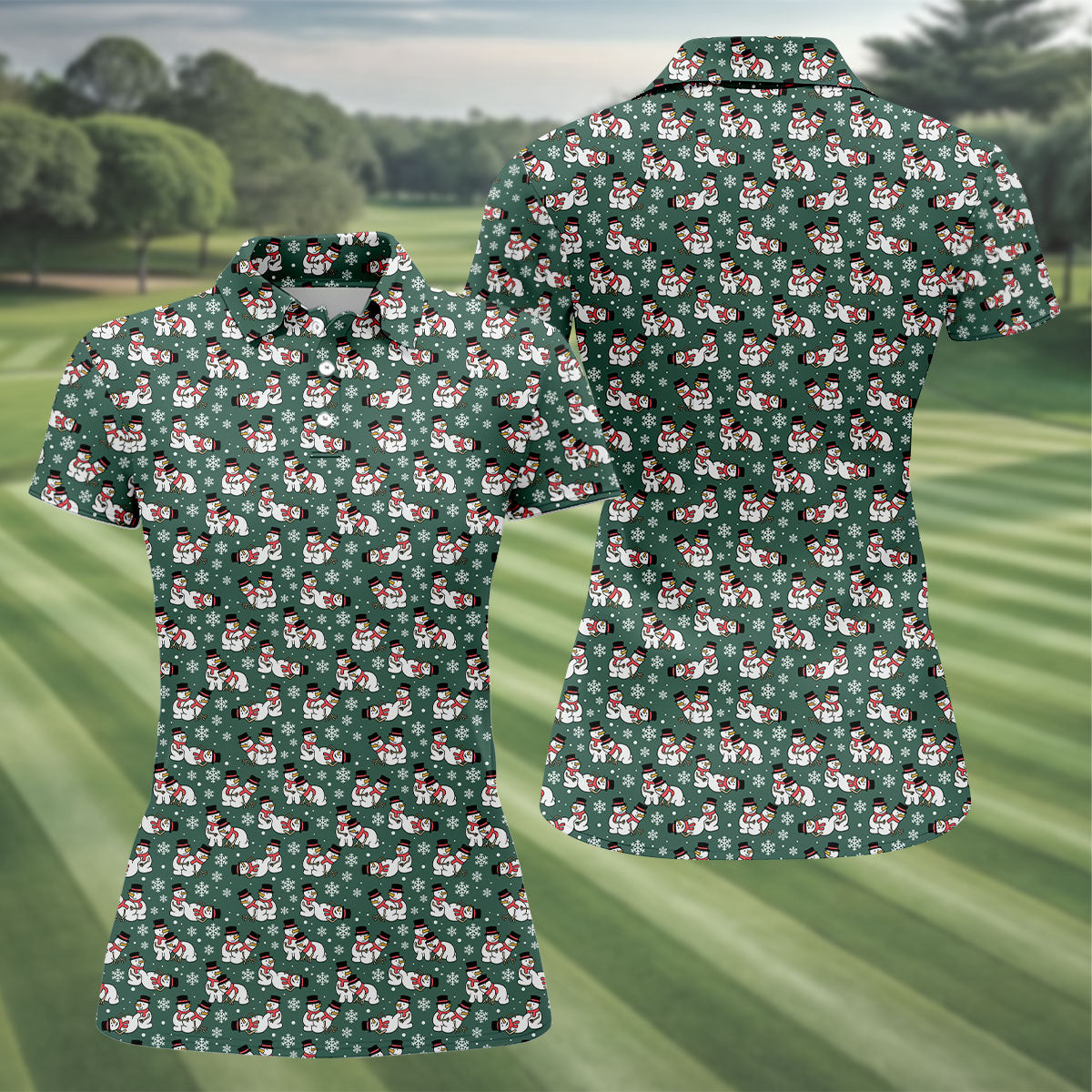 Naughty Snowman Green Golf Shirt, Christmas Golf Shirt, Fun Women's Golf Shirts, Ladies Golf Polos