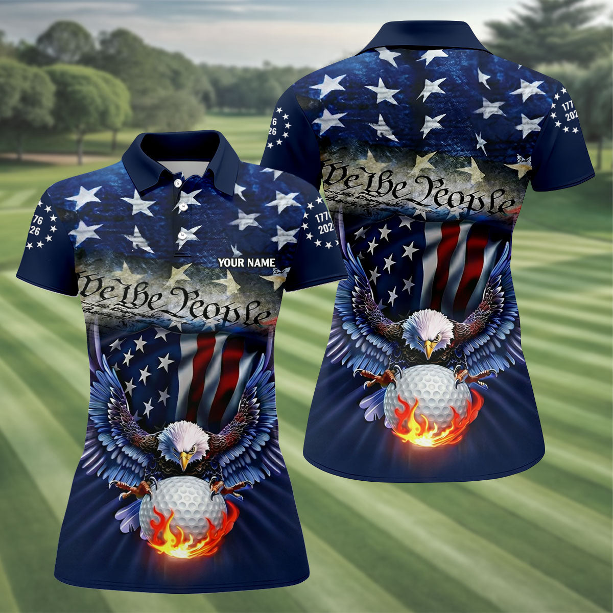 We The People Eagle Golf Ball 250th Anniversary USA 1776-2026 Ladies Golf Tops, 4th Of July Golf Shirt For Women