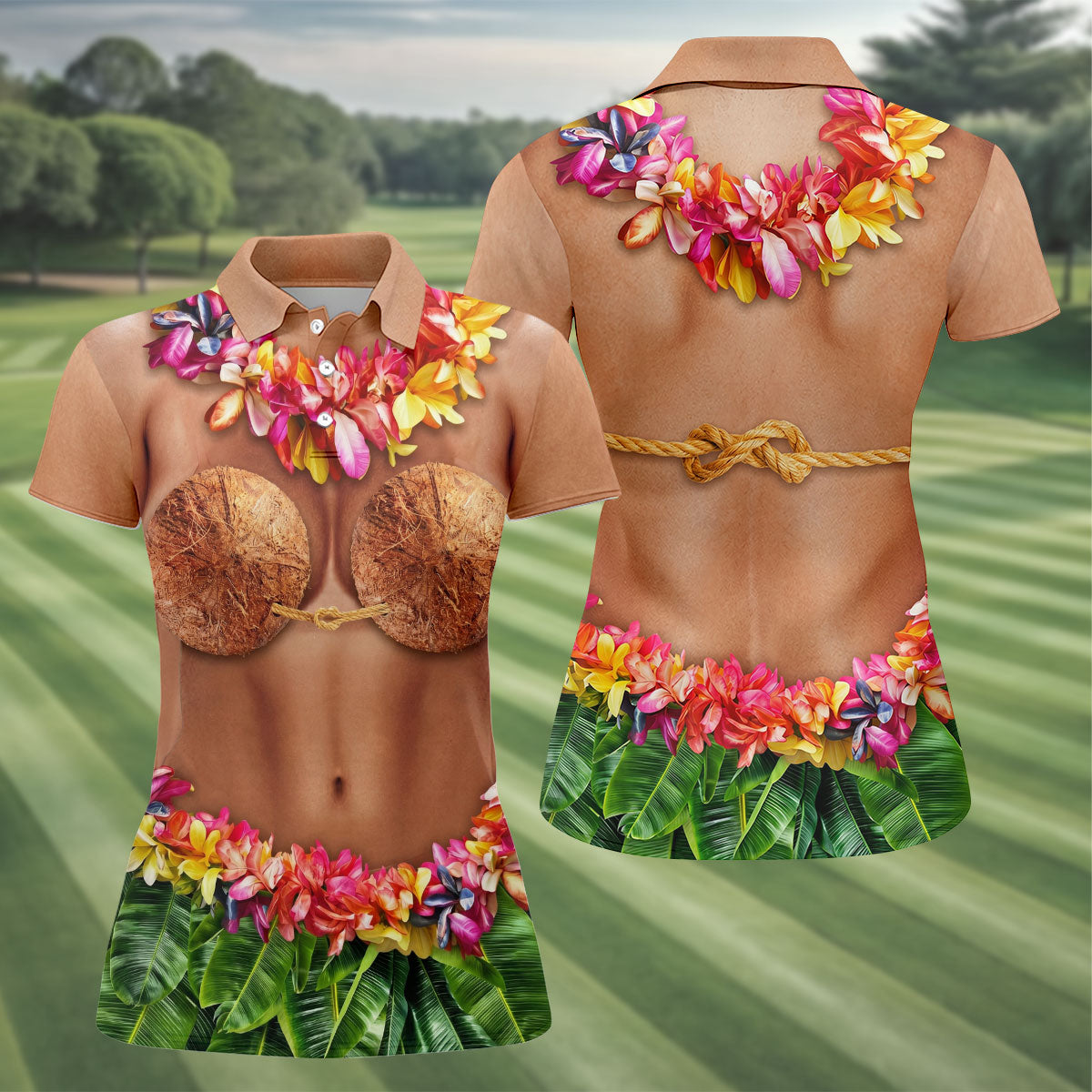 Tropical Theme Party Hawaiian Golf Shirt, Fun Women's Golf Shirts, Ladies Golf Polos
