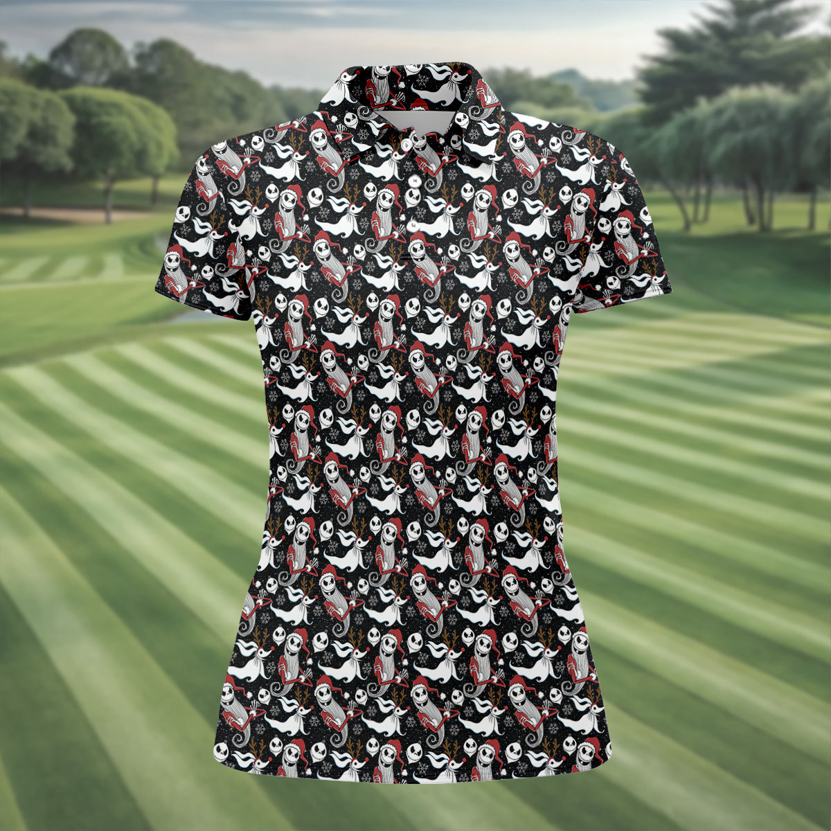 Horror Christmas Black Golf Shirt, Christmas Golf Shirt, Women's Golf Shirts, Ladies Golf Polos