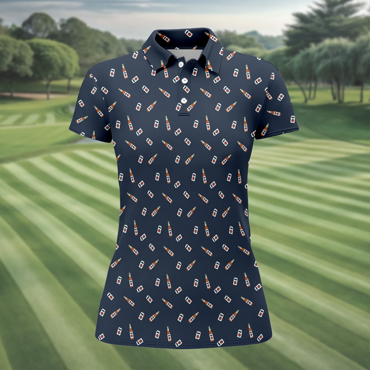 Beer Bottle Vs Can Seamless Pattern Women's Golf Tops, Golf And Beer Ladies Golf Shirt