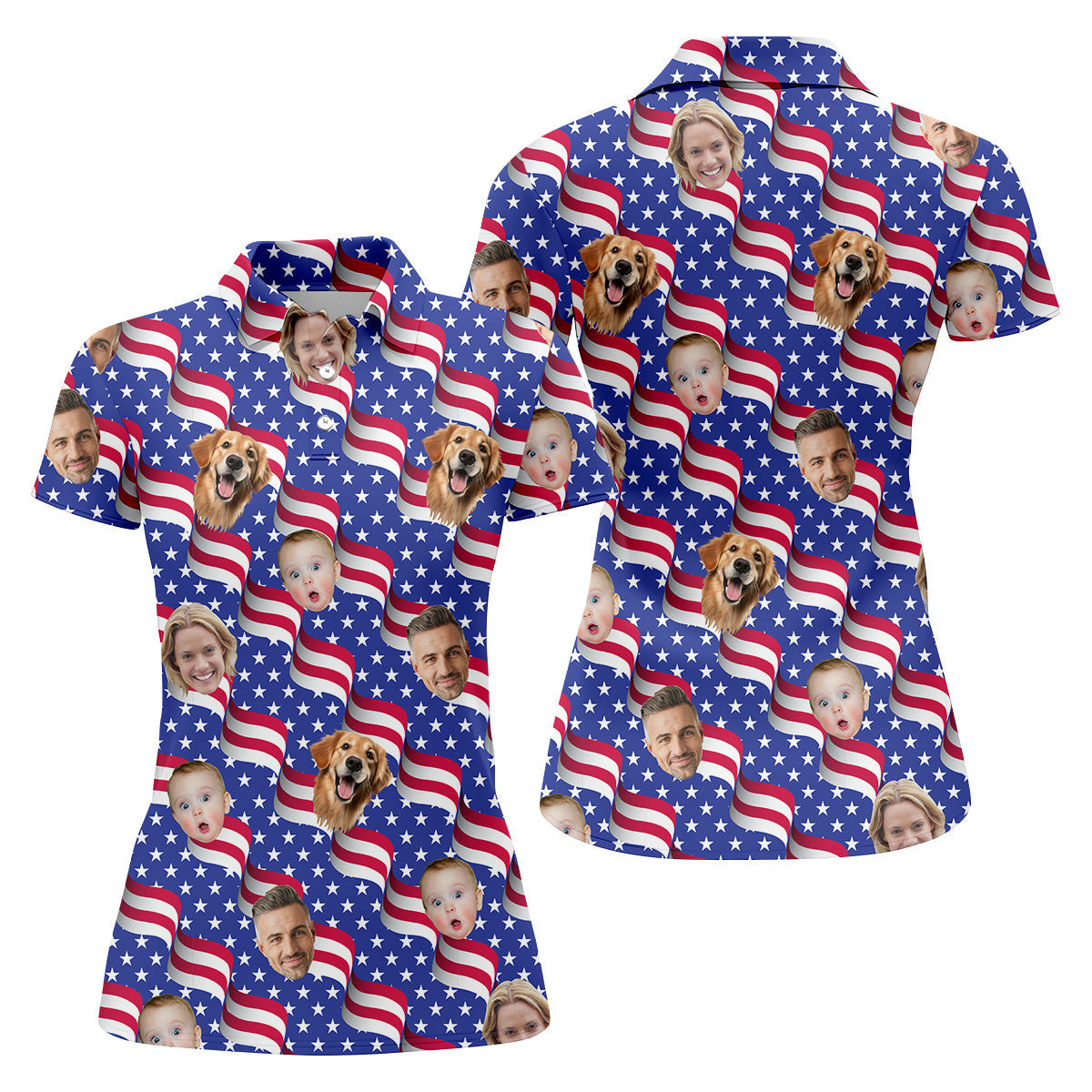 Women's Golf Polo ShirtAmerica Flag Golf Shirt For Ladies, Personalized Dog Shirts, Womens Golf Polo