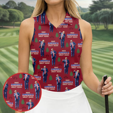 Make America Great Again Christmas Golf Trump Dancing Women's Golf Polo Shirt Ladies Golf Polos, Christmas Golf Gift