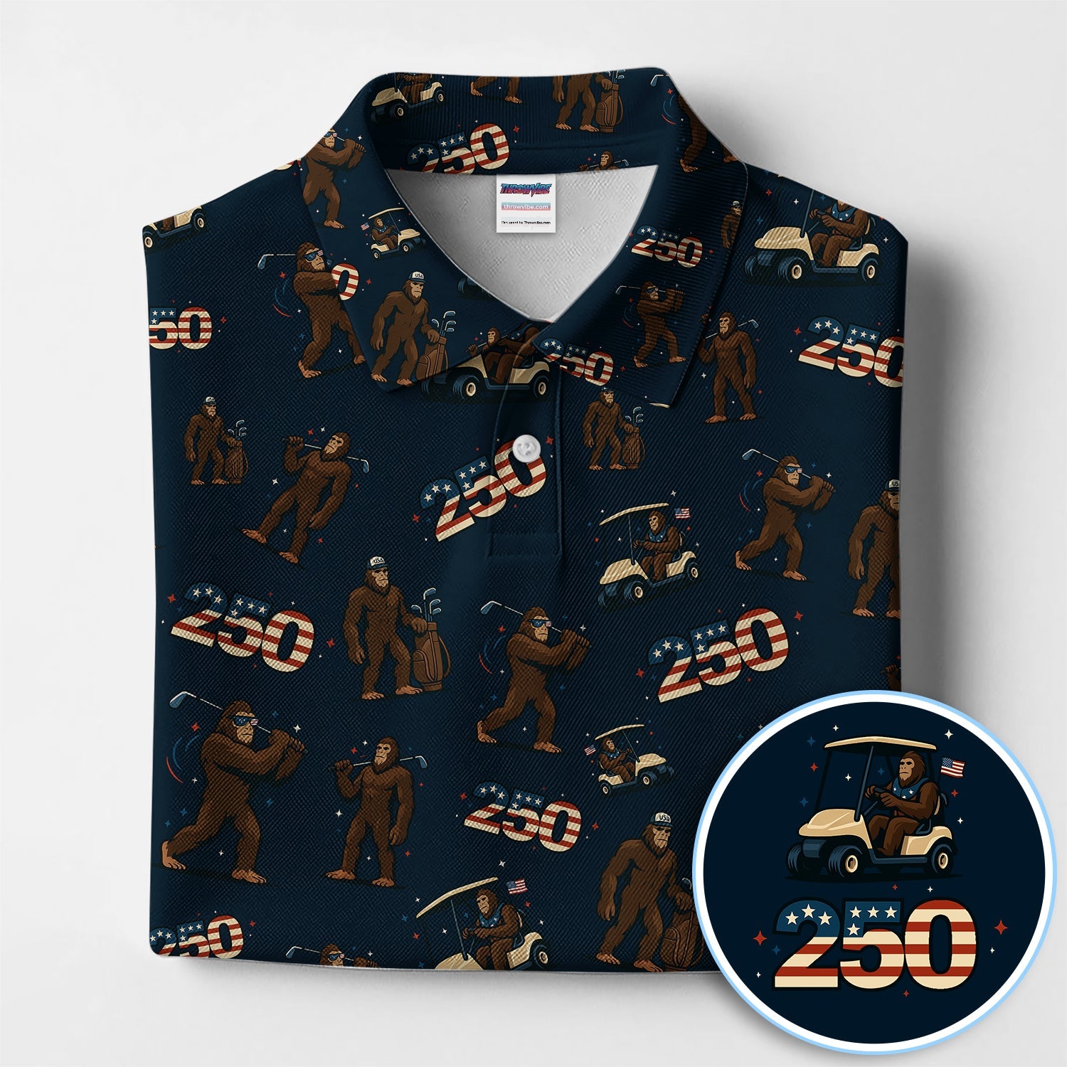 Crazy Bigfoot Golf Polos For Golfer, Patriotic 250th Anniversary Pattern Golf Shirt, Funny Golf Gift For Men
