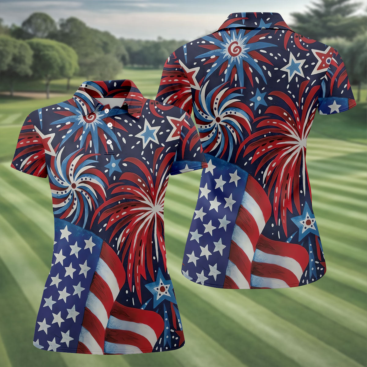 American Flag Pattern Red White Blue 250th Anniversary Patriotic Golf Shirt, Women's Polo Shirt