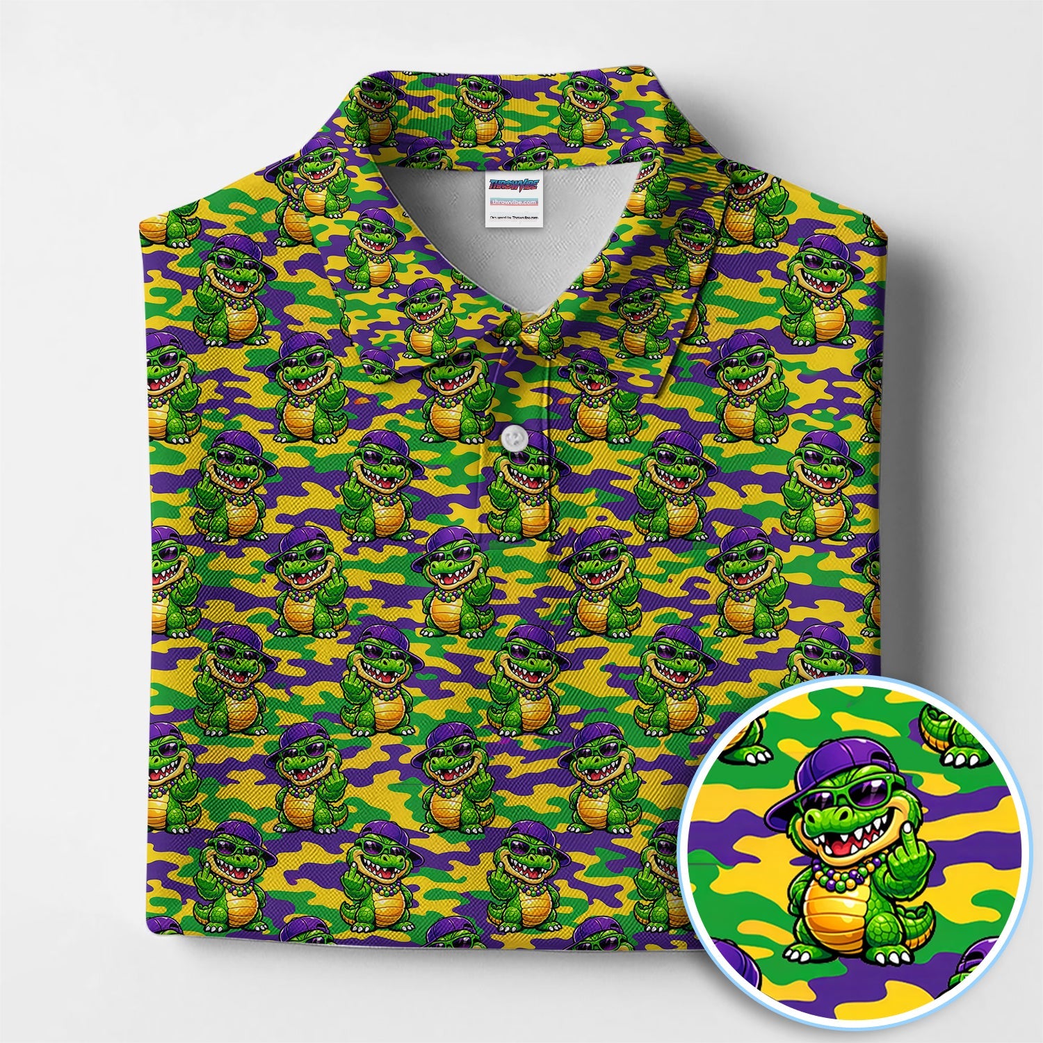 Mardi Gras Gator Golf Shirt, Funny Alligator Camo Pattern Golf Polos, Men Golf Gift