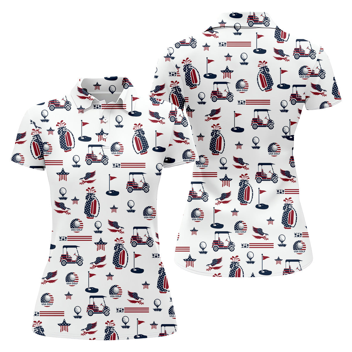 Patriotic USA Funny Womens Golf Polo Shirt, Women's 4th Of July Shirts, USA Golf Shirt, Custom Ladies Golf Shirt