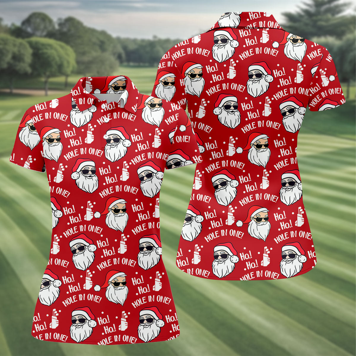 Ho Ho Hole In One Funny Santa Red Christmas Women Golf Top, Christmas Golf Shirt, Ladies Golf Shirts
