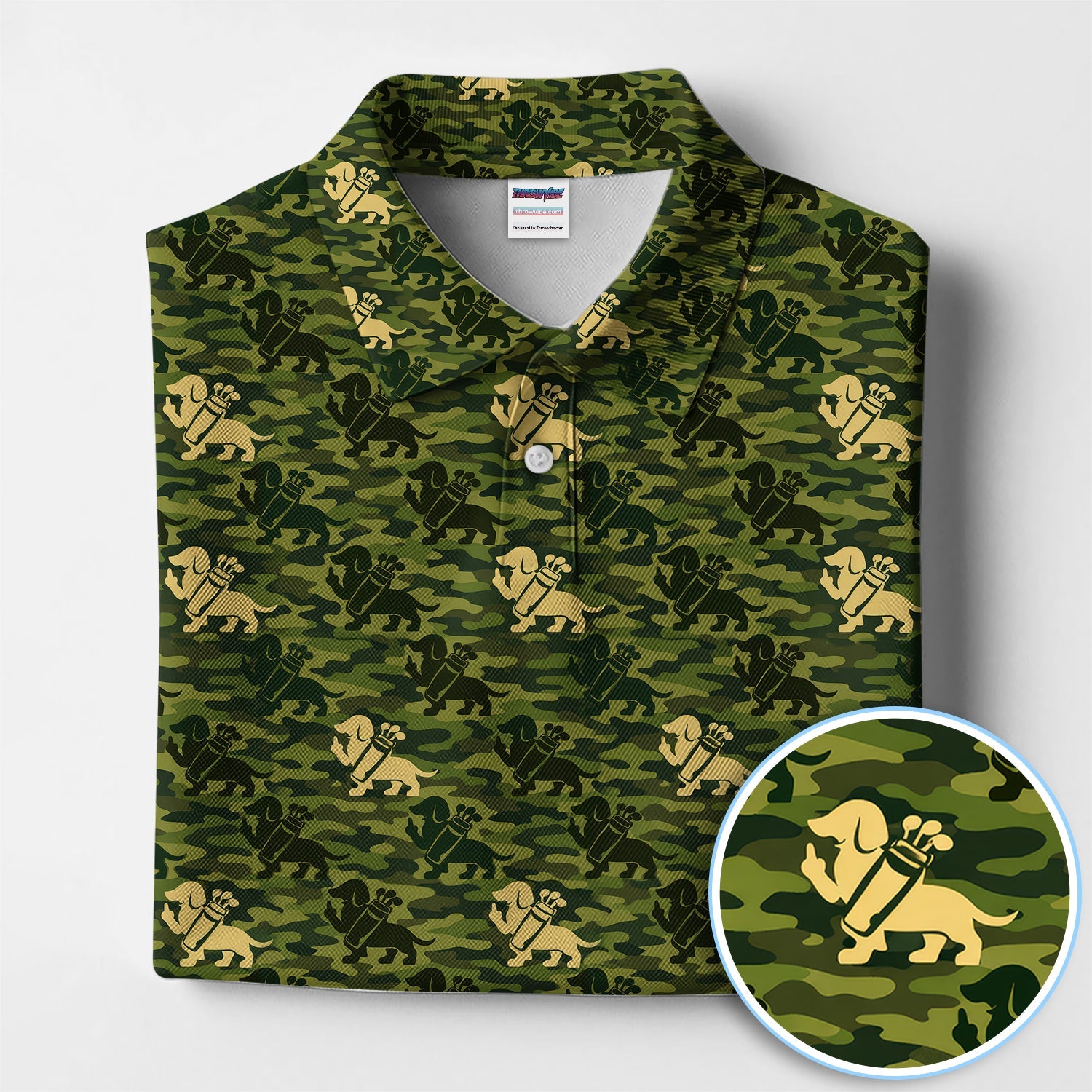 Dachshund Camo Pattern Golf Polos, Wiener Dog Golf Shirt For Golfer, Golf Gift For Men