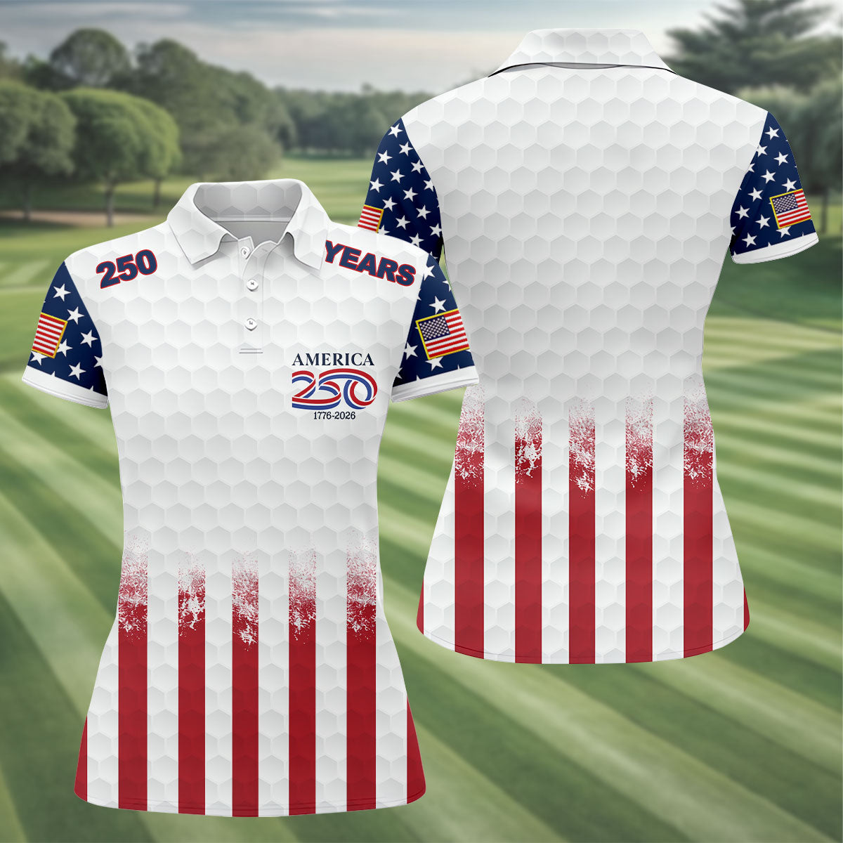 250 Years America Golf Ball Pattern 4th Of July Golf Shirt, Patriotic Golf Shirt, Golf Shirt For Women