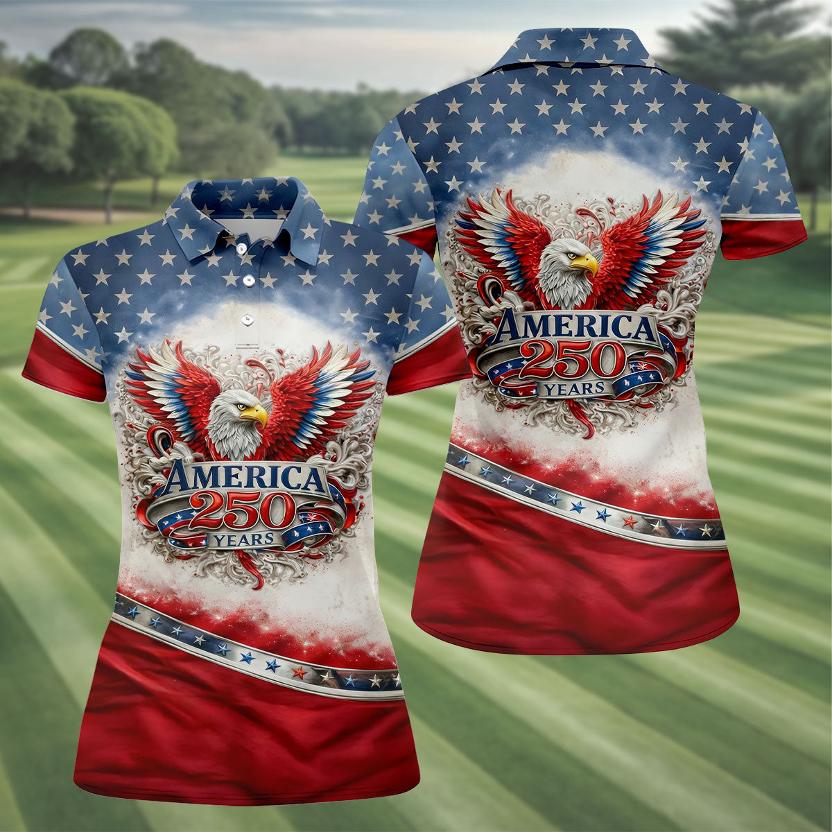 America 250 Years Red White Blue 4th Of July Golf Shirt, Patriotic Golf Shirt, Golf Shirt For Women