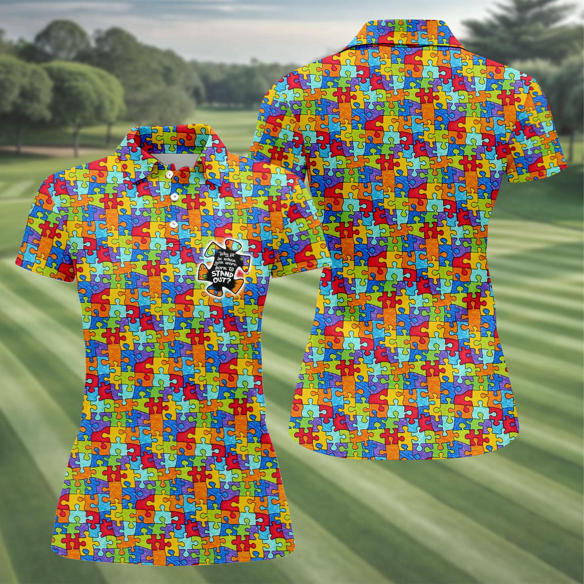 Why FIt In When You Were Born To Stand Out Autism Puzzle Women's Golf Shirts, Ladies Golf Polos